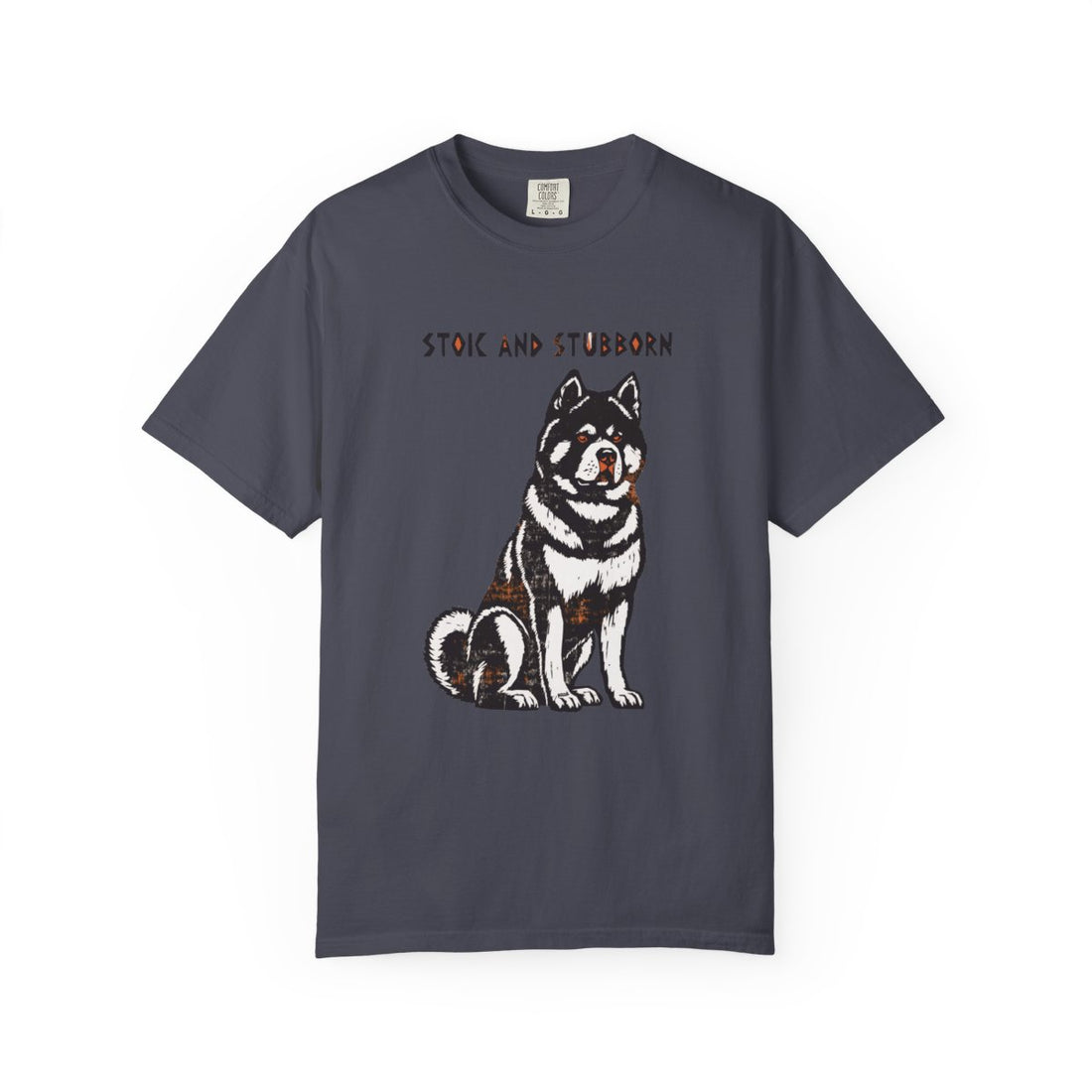 Navy — Front | Akita 'Stoic And Stubborn' Garment-Dyed Tee