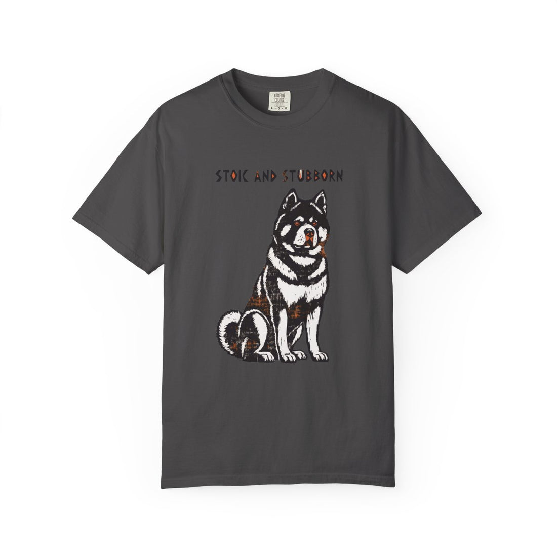 Graphite — Front | Akita 'Stoic And Stubborn' Garment-Dyed Tee