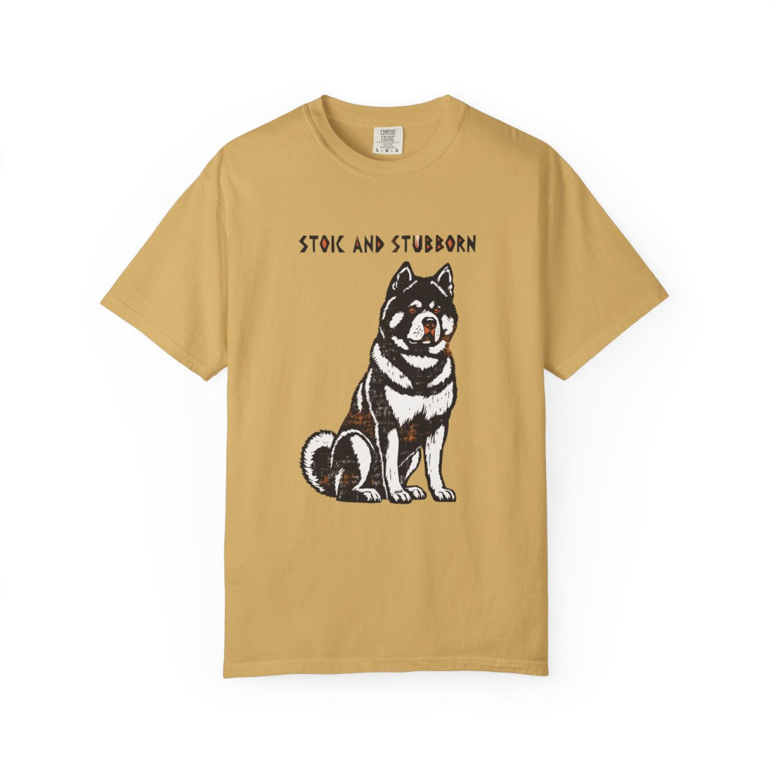Mustard — Front | Akita 'Stoic And Stubborn' Garment-Dyed Tee