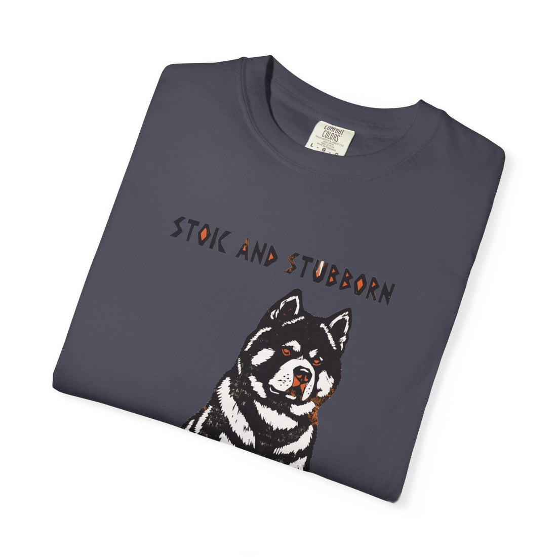 Navy — Folded | Akita 'Stoic And Stubborn' Garment-Dyed Tee
