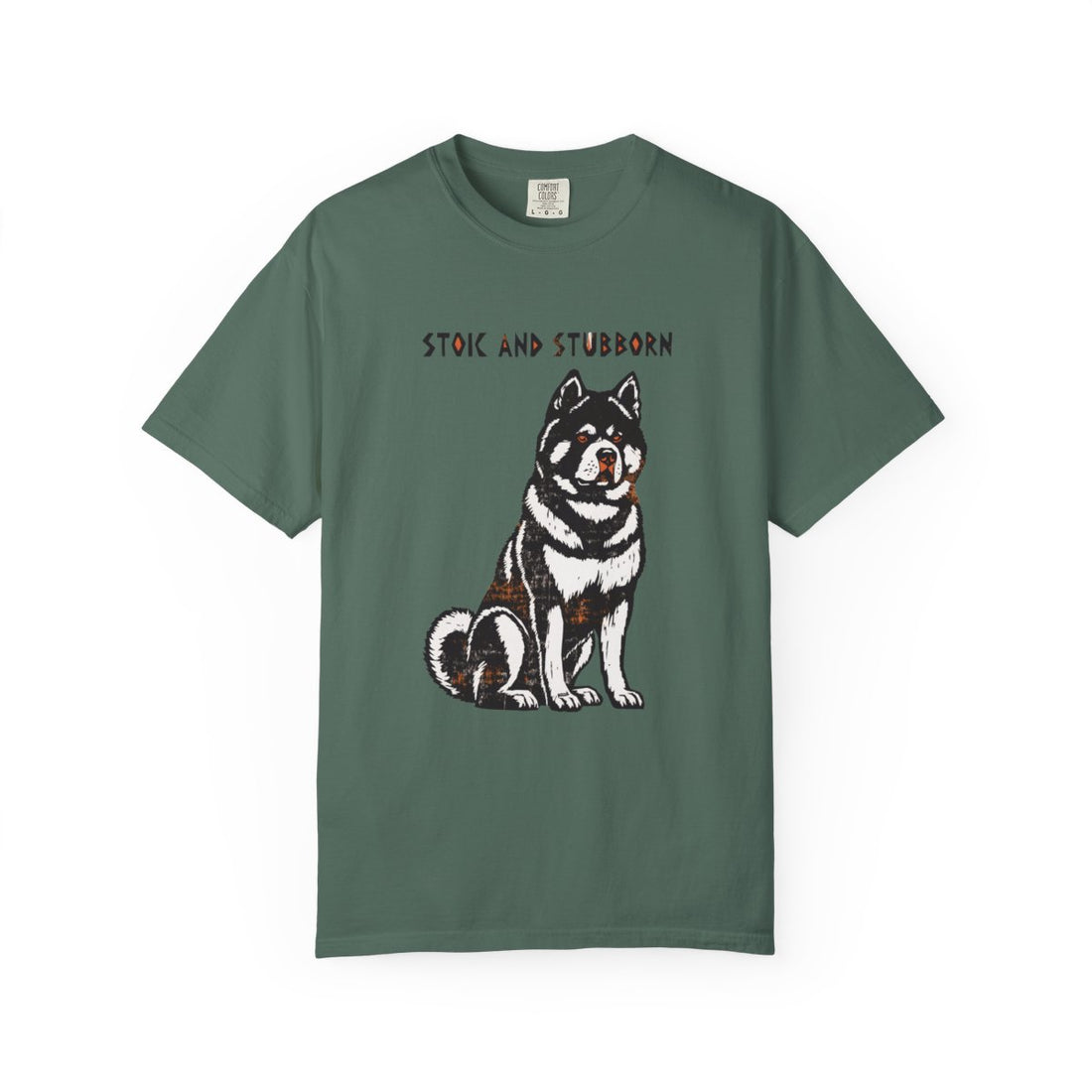Blue Spruce — Front | Akita 'Stoic And Stubborn' Garment-Dyed Tee