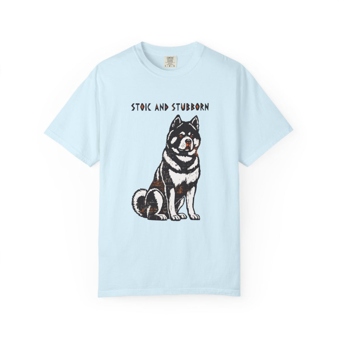 Chambray — Front | Akita 'Stoic And Stubborn' Garment-Dyed Tee