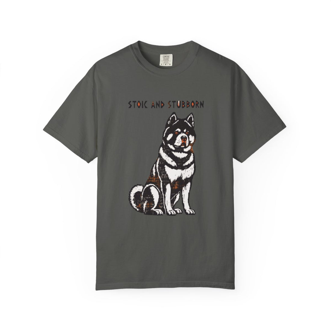 Pepper — Front | Akita 'Stoic And Stubborn' Garment-Dyed Tee