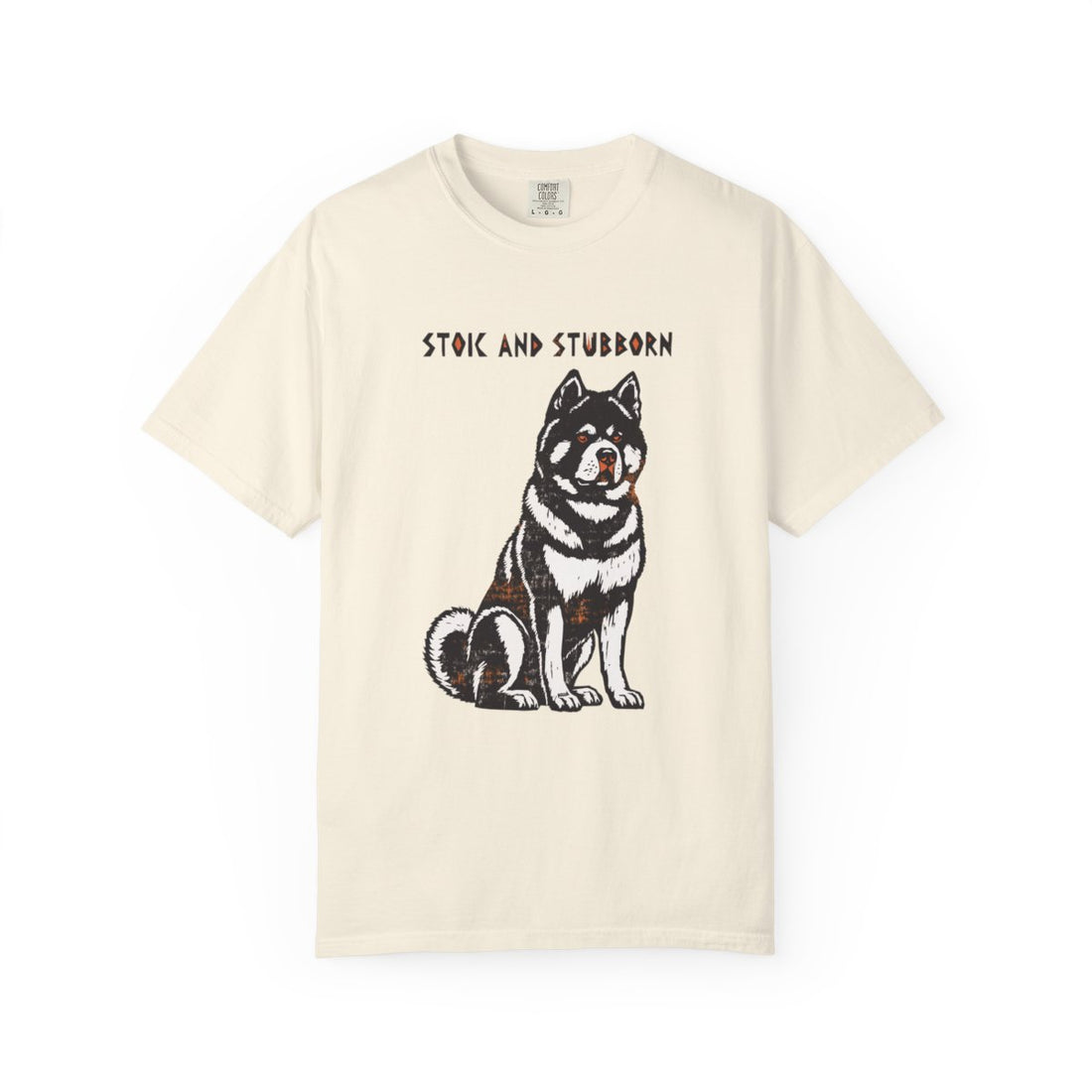 Ivory — Front | Akita 'Stoic And Stubborn' Garment-Dyed Tee