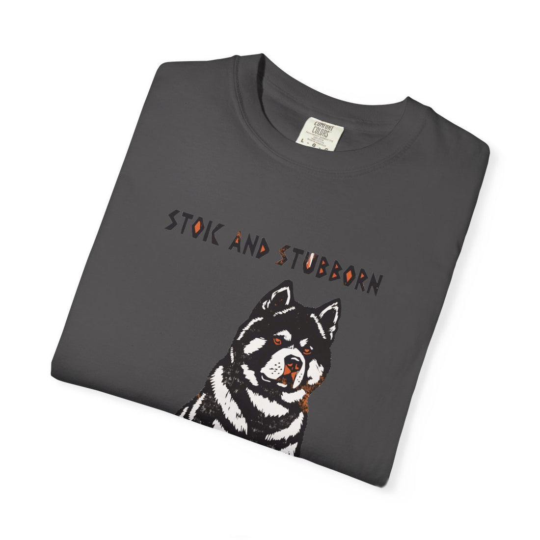 Graphite — Folded | Akita 'Stoic And Stubborn' Garment-Dyed Tee