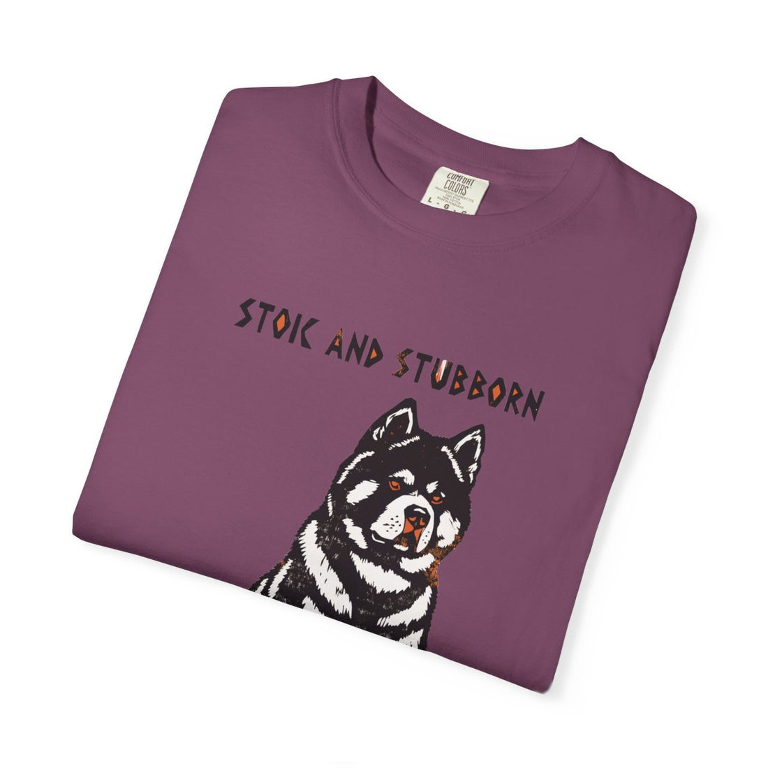 Berry — Folded | Akita 'Stoic And Stubborn' Garment-Dyed Tee