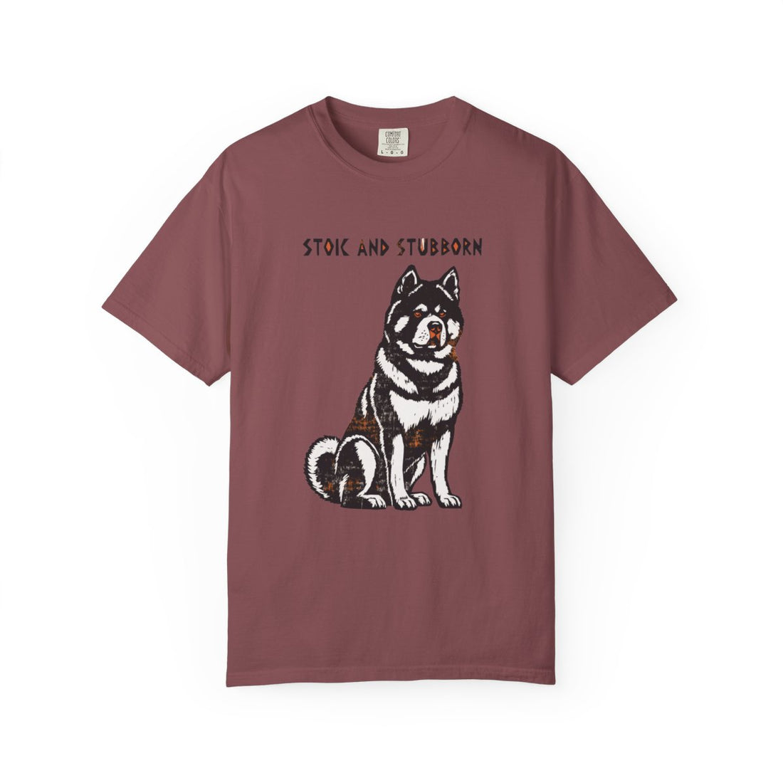 Brick — Front | Akita 'Stoic And Stubborn' Garment-Dyed Tee