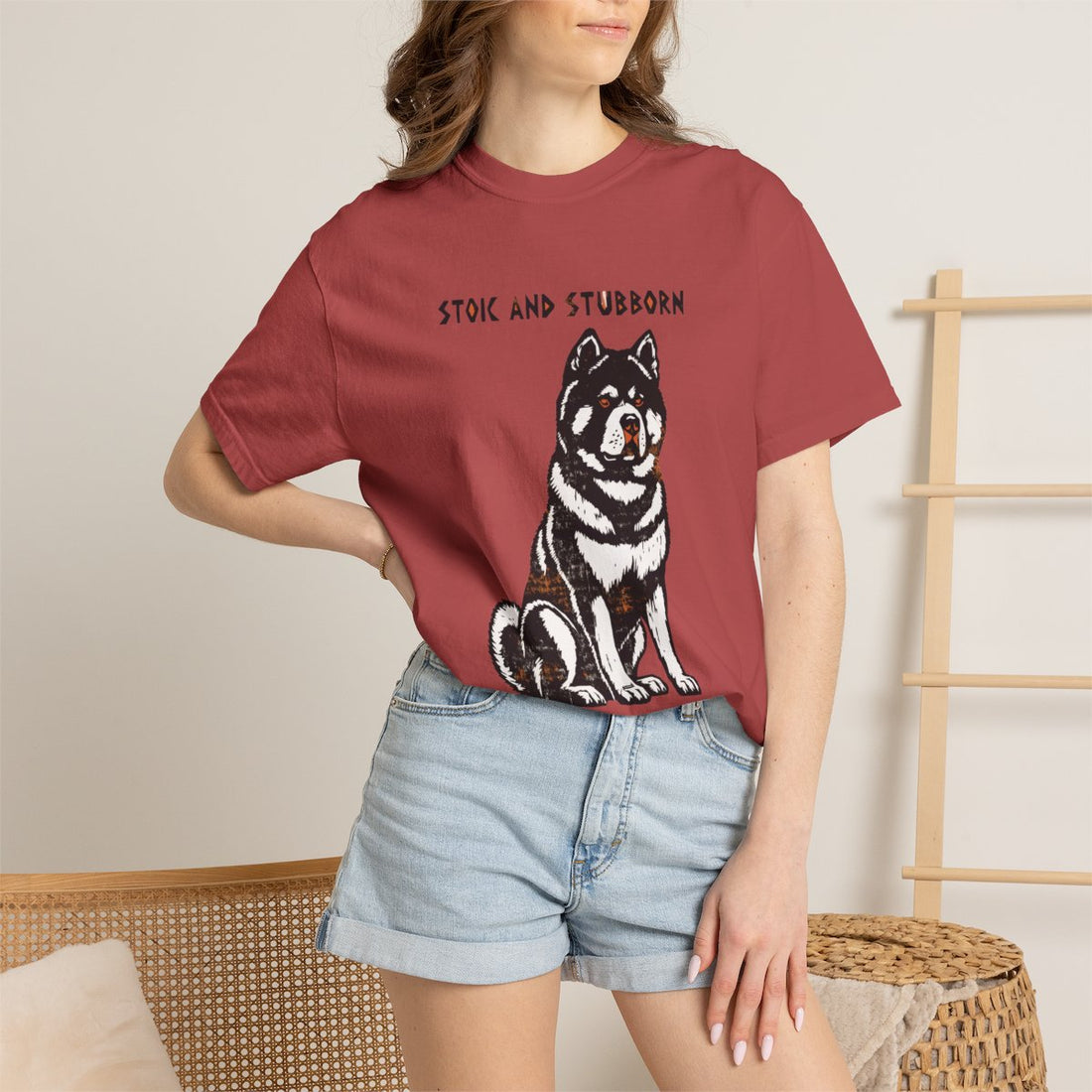 Crimson — Lifestyle | Akita 'Stoic And Stubborn' Garment-Dyed Tee