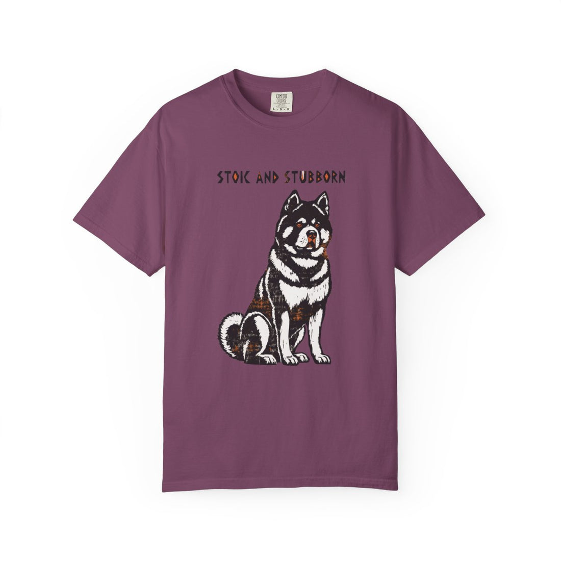Berry — Front | Akita 'Stoic And Stubborn' Garment-Dyed Tee