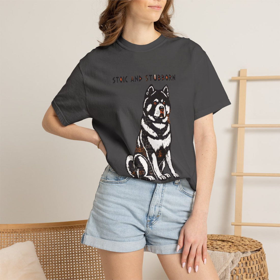 Graphite — Lifestyle | Akita 'Stoic And Stubborn' Garment-Dyed Tee