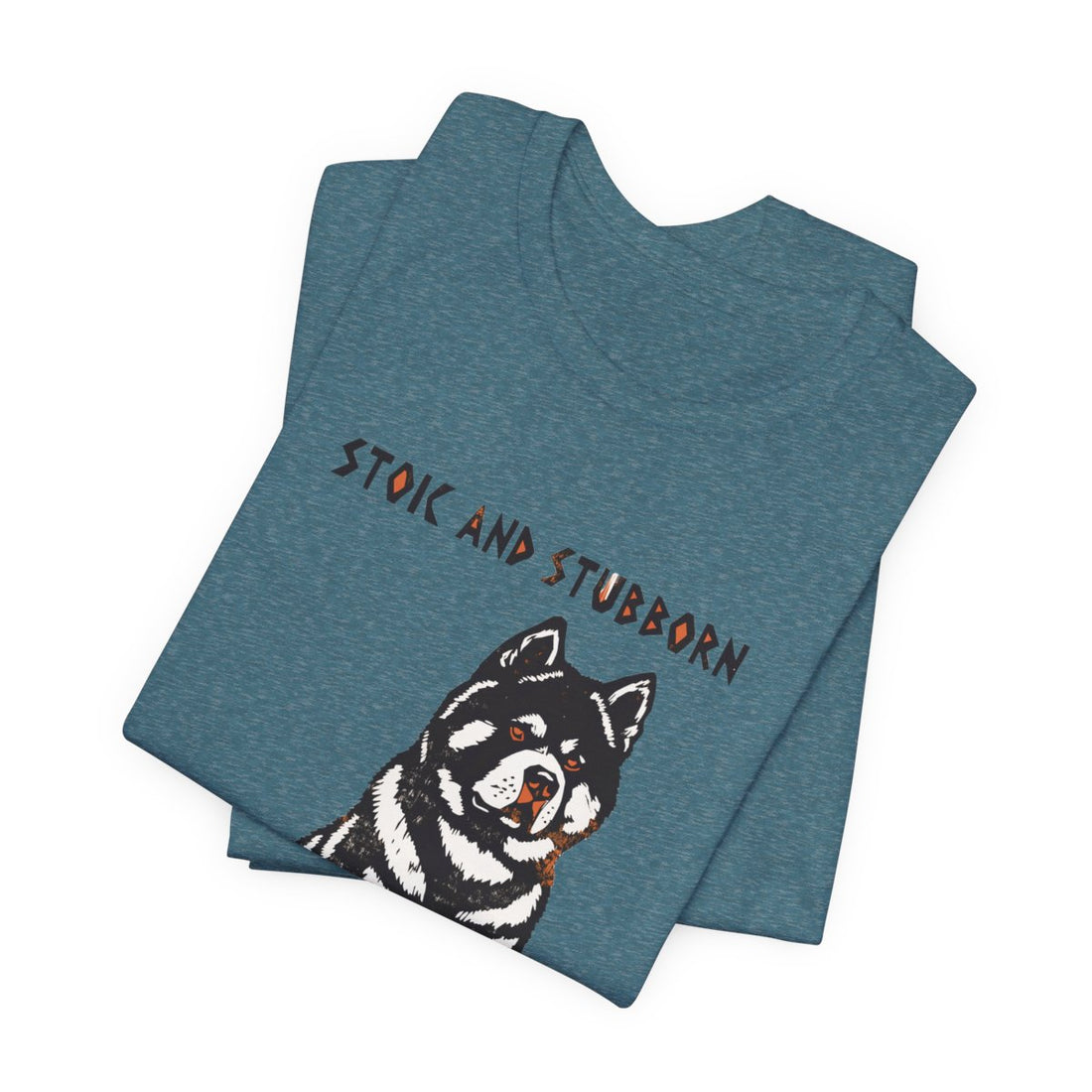 Heather Deep Teal — Folded | Akita 'Stoic And Stubborn' Tee
