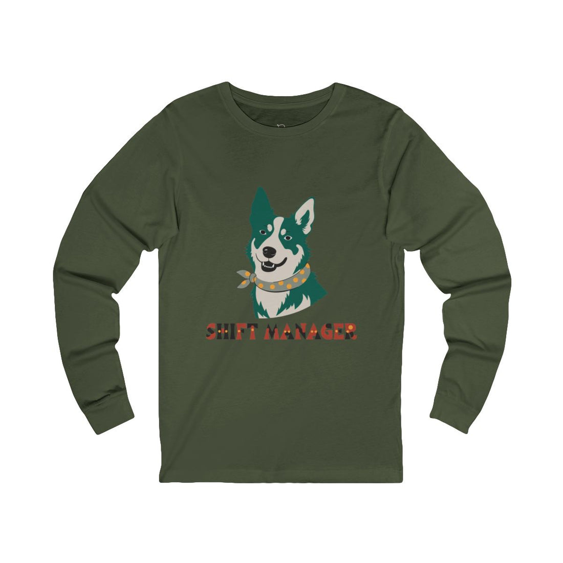 Military Green — Front | Australian Cattle Dog Shift Manager Long Sleeve Tee
