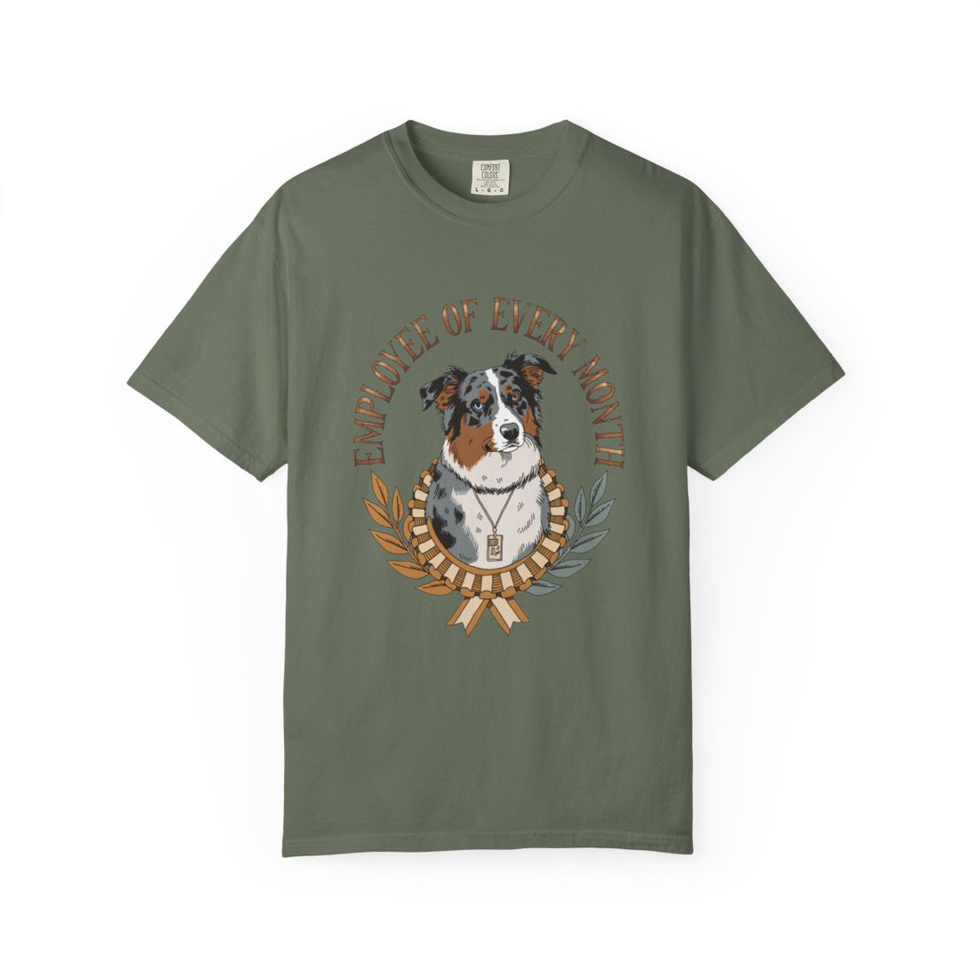 Moss — Front | Australian Shepherd 'Employee Of Every Month' Garment-Dyed Tee
