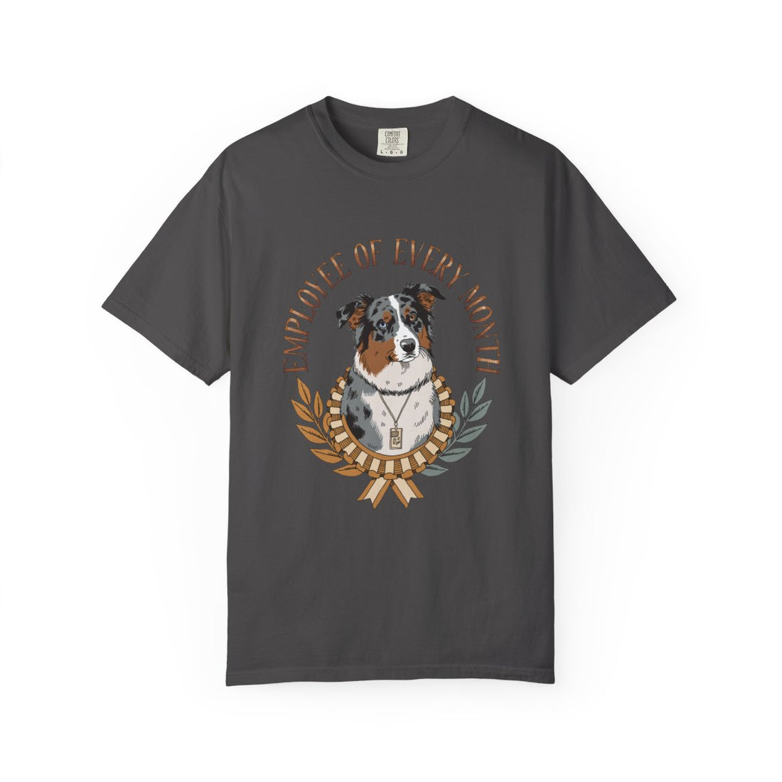 Graphite — Front | Australian Shepherd 'Employee Of Every Month' Garment-Dyed Tee