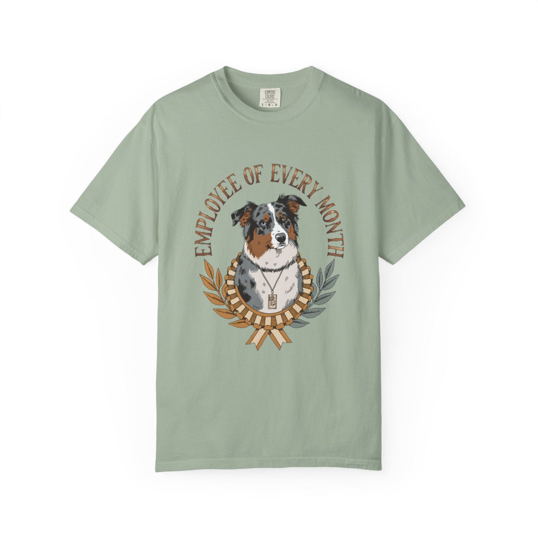 Bay — Front | Australian Shepherd 'Employee Of Every Month' Garment-Dyed Tee