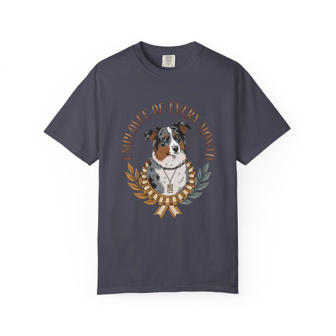 Navy — Front | Australian Shepherd 'Employee Of Every Month' Garment-Dyed Tee
