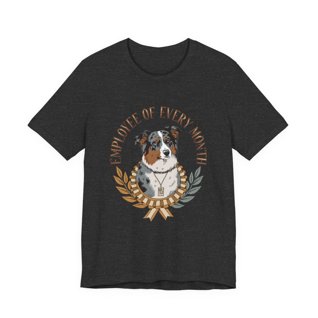 Dark Grey Heather — Front | Australian Shepherd 'Employee Of Every Month' Tee