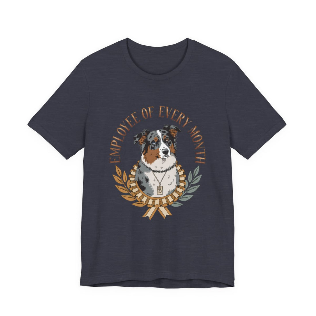 Heather Midnight Navy — Front | Australian Shepherd 'Employee Of Every Month' Tee