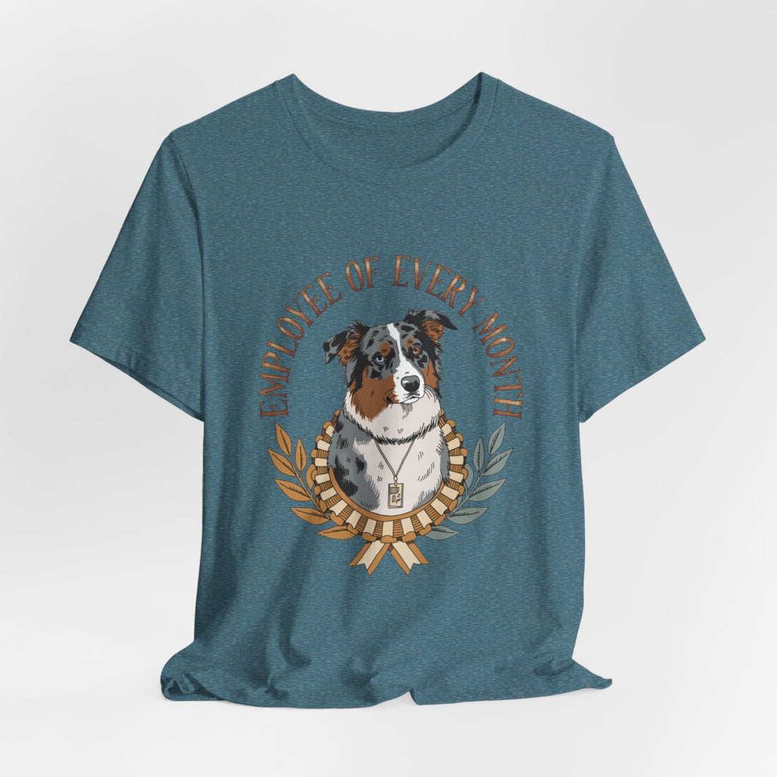 Heather Deep Teal — Hanging | Australian Shepherd 'Employee Of Every Month' Tee