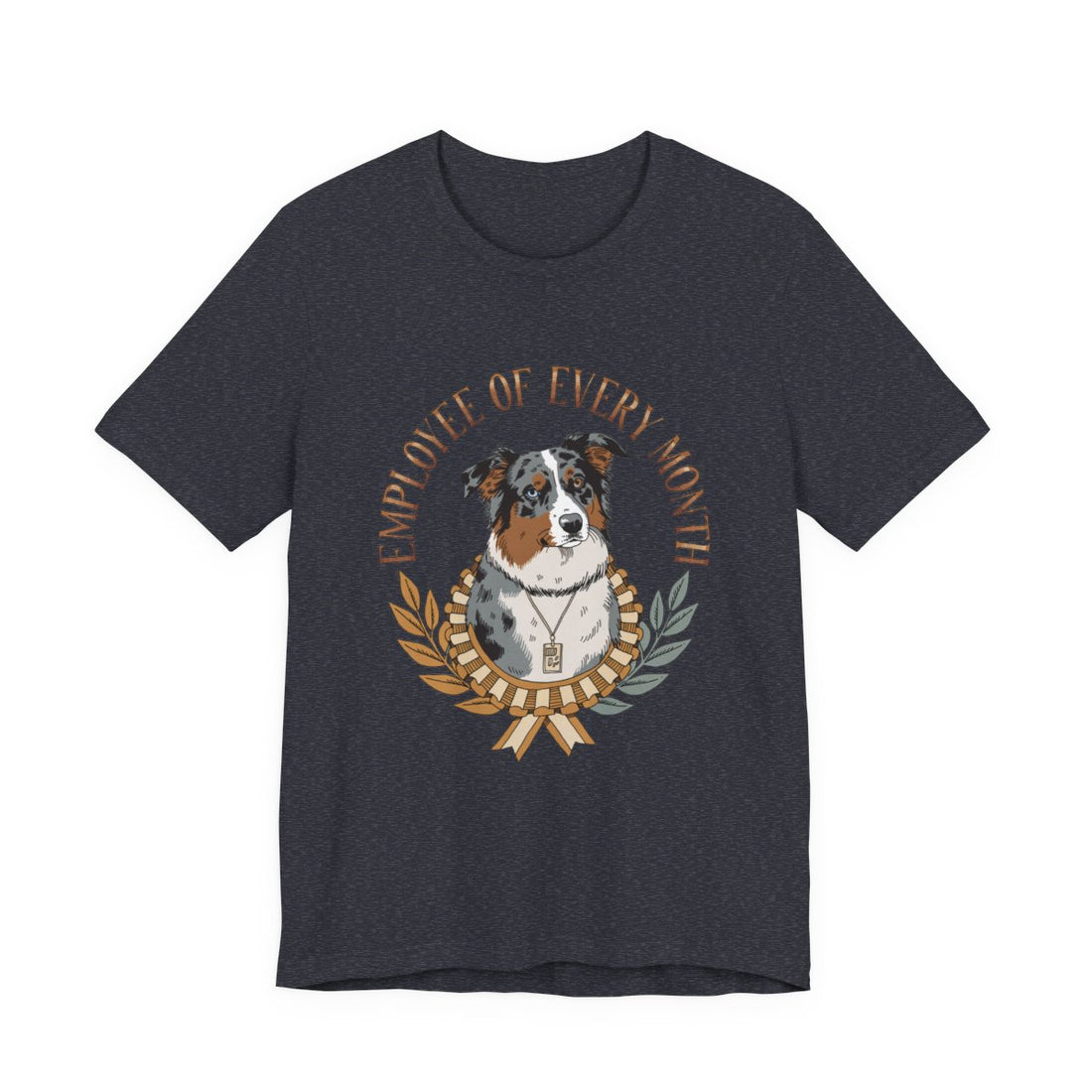 Heather Navy — Front | Australian Shepherd 'Employee Of Every Month' Tee