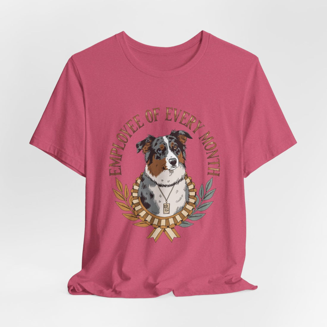 Heather Raspberry — Hanging | Australian Shepherd 'Employee Of Every Month' Tee
