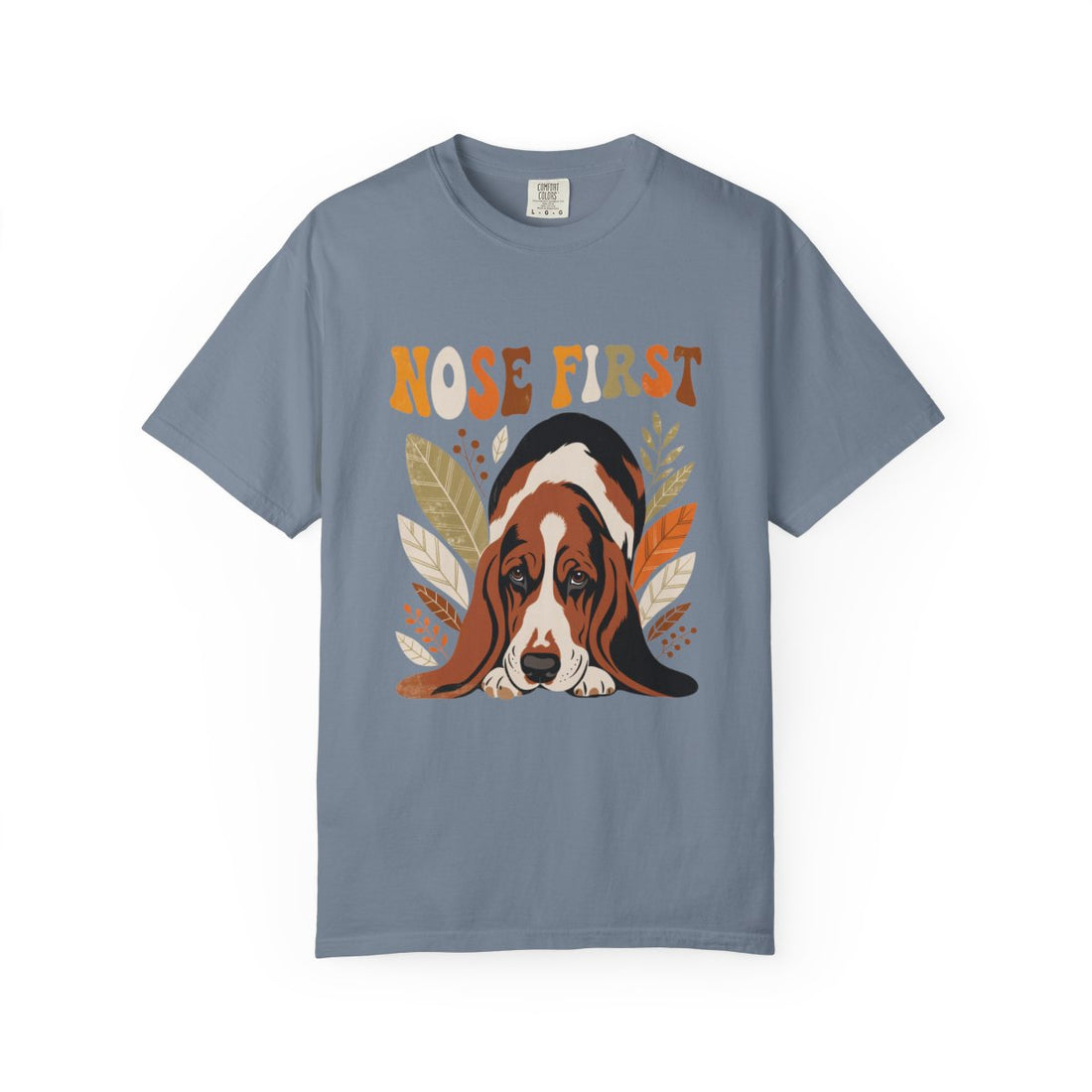 Blue Jean — Front | Basset Hound 'Nose First' Garment-Dyed Tee