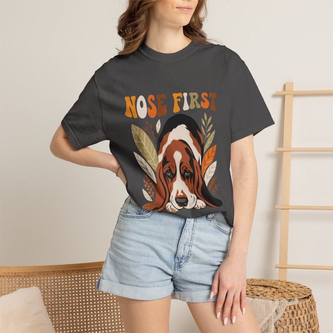 Graphite — Lifestyle | Basset Hound 'Nose First' Garment-Dyed Tee