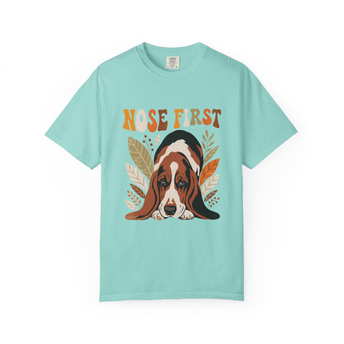 Chalky Mint — Front | Basset Hound 'Nose First' Garment-Dyed Tee