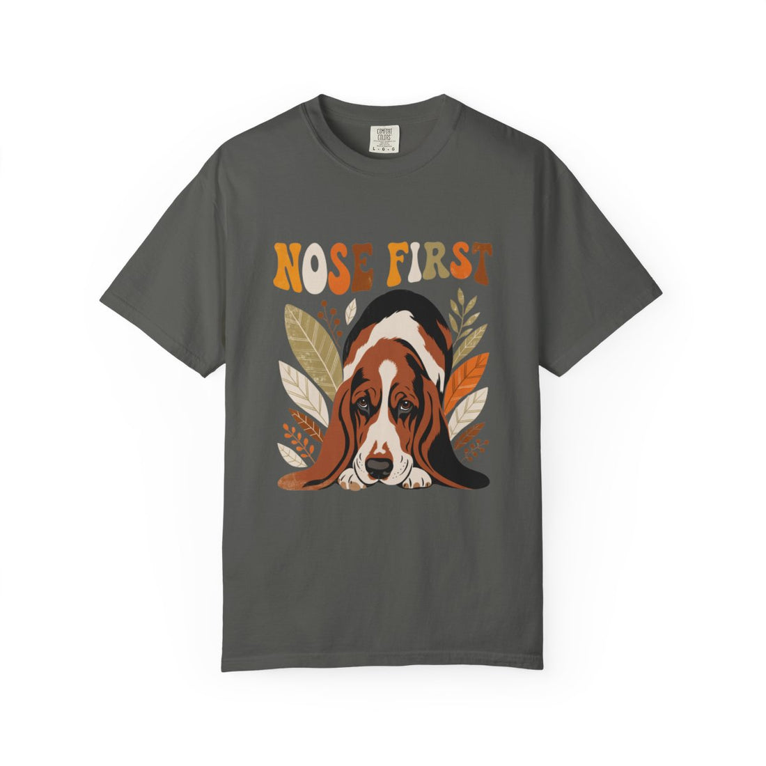 Pepper — Front | Basset Hound 'Nose First' Garment-Dyed Tee