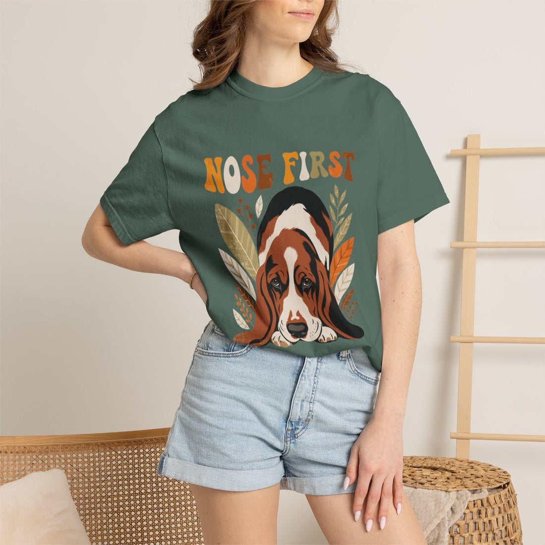Blue Spruce — Lifestyle | Basset Hound 'Nose First' Garment-Dyed Tee