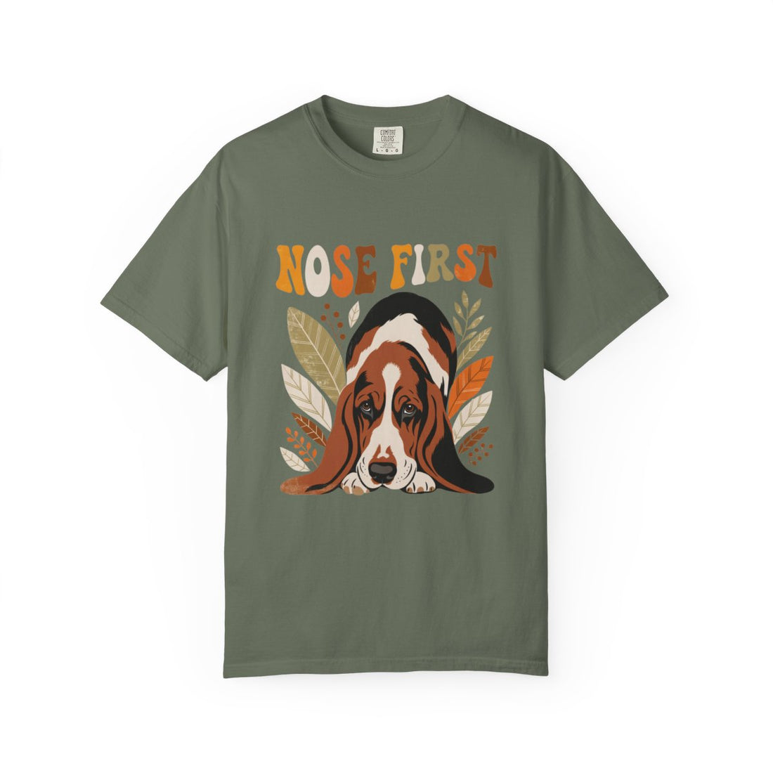 Moss — Front | Basset Hound 'Nose First' Garment-Dyed Tee