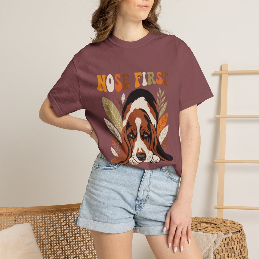 Brick — Lifestyle | Basset Hound 'Nose First' Garment-Dyed Tee