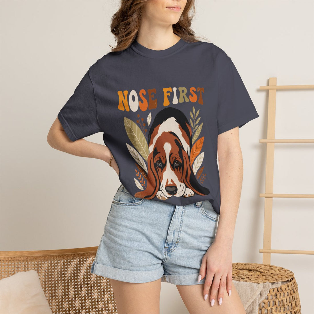 Navy — Lifestyle | Basset Hound 'Nose First' Garment-Dyed Tee