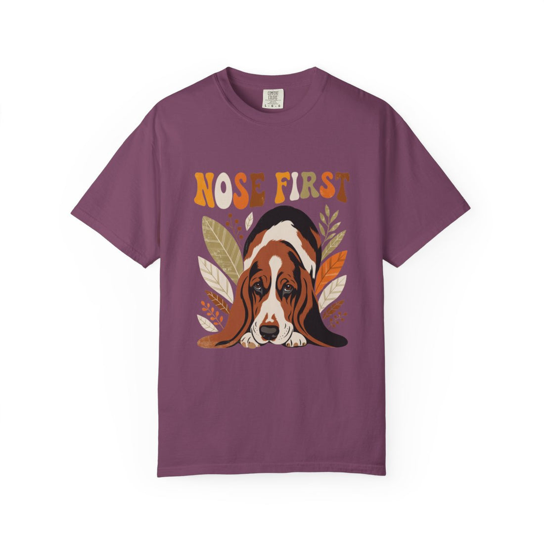 Berry — Front | Basset Hound 'Nose First' Garment-Dyed Tee