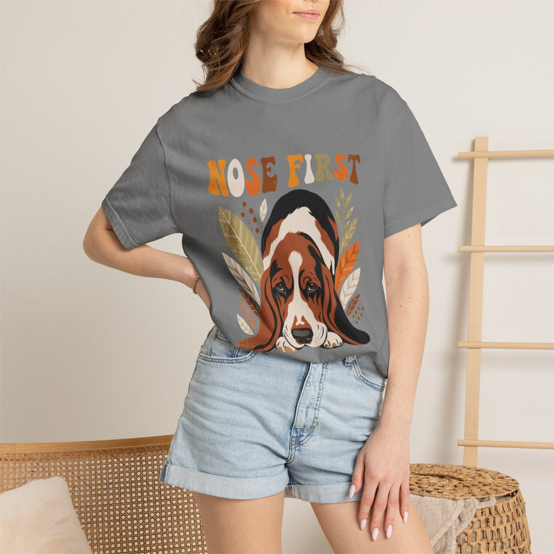 Grey — Lifestyle | Basset Hound 'Nose First' Garment-Dyed Tee