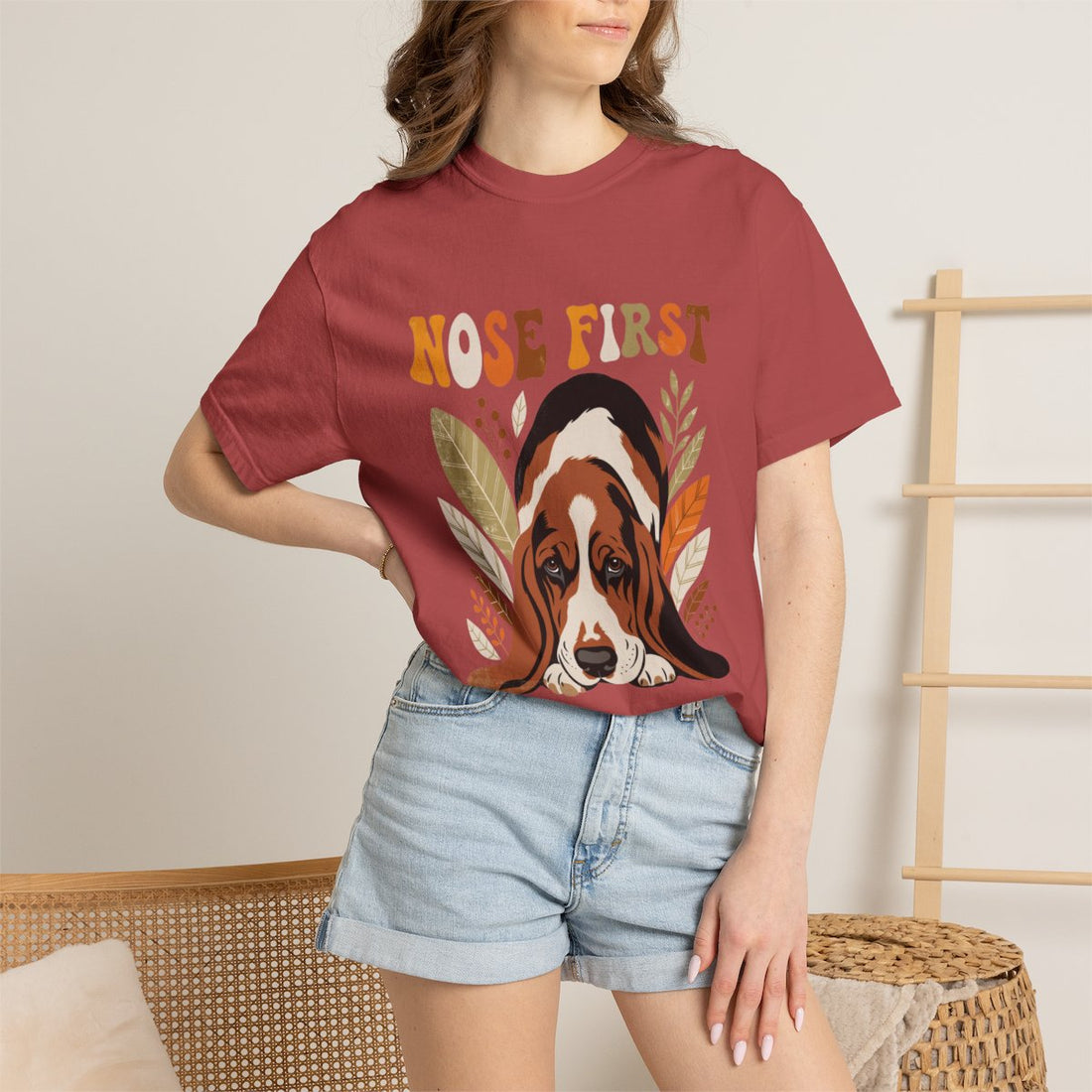 Crimson — Lifestyle | Basset Hound 'Nose First' Garment-Dyed Tee