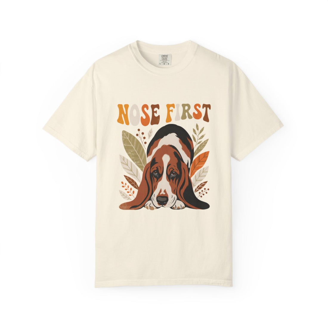 Ivory — Front | Basset Hound 'Nose First' Garment-Dyed Tee