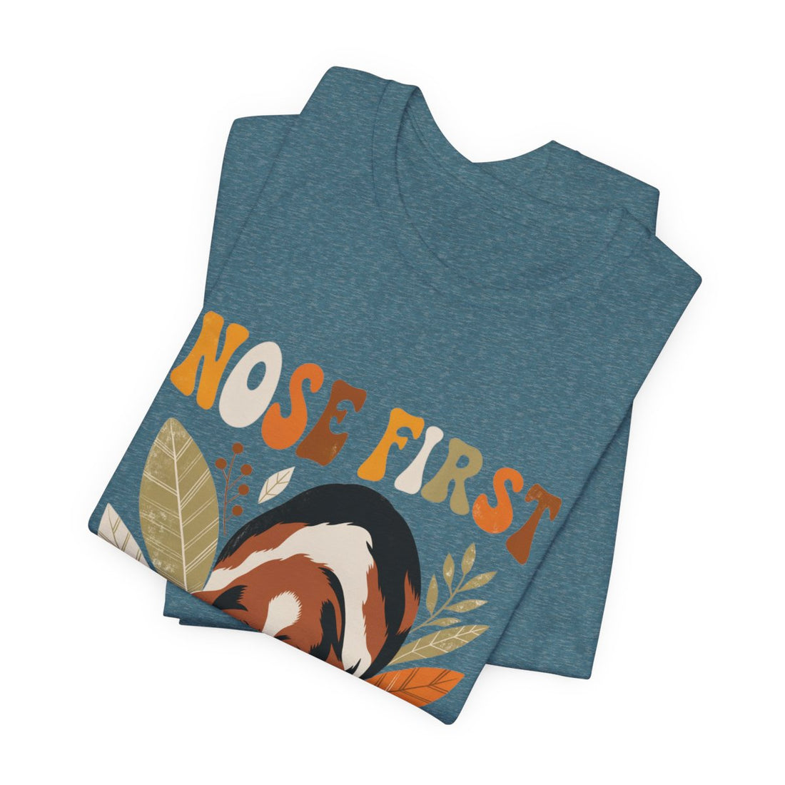 Heather Deep Teal — Folded | Basset Hound 'Nose First' Tee