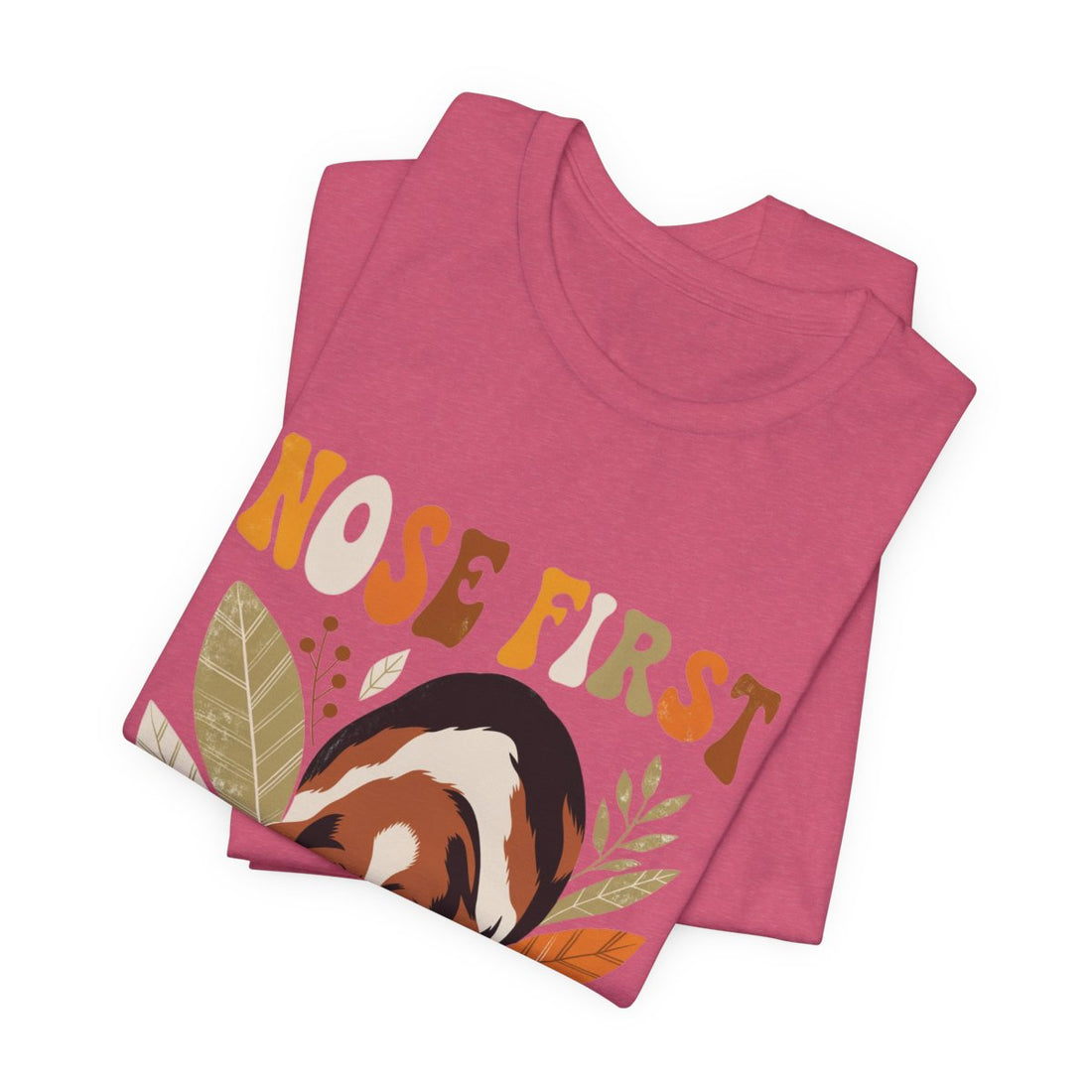 Heather Raspberry — Folded | Basset Hound 'Nose First' Tee