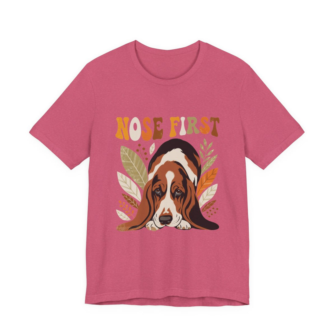Heather Raspberry — Front | Basset Hound 'Nose First' Tee