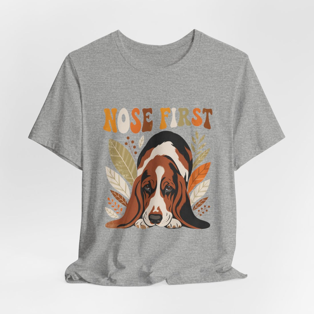 Athletic Heather — Hanging | Basset Hound 'Nose First' Tee