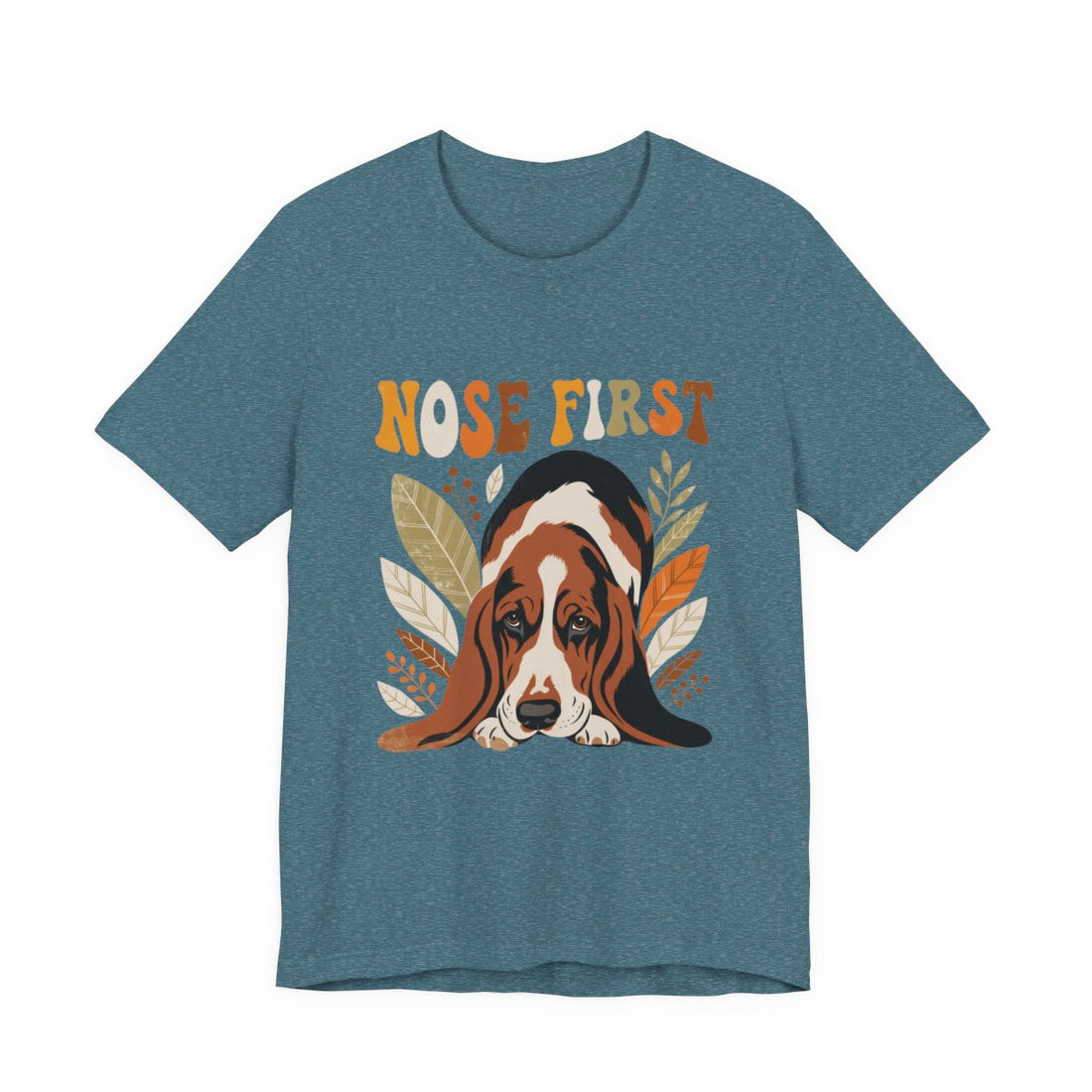 Heather Deep Teal — Front | Basset Hound 'Nose First' Tee