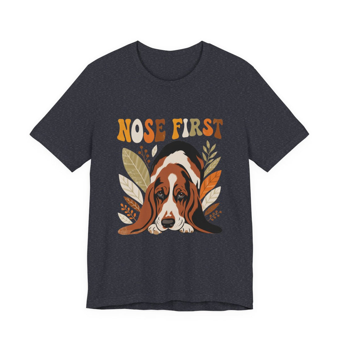 Heather Navy — Front | Basset Hound 'Nose First' Tee