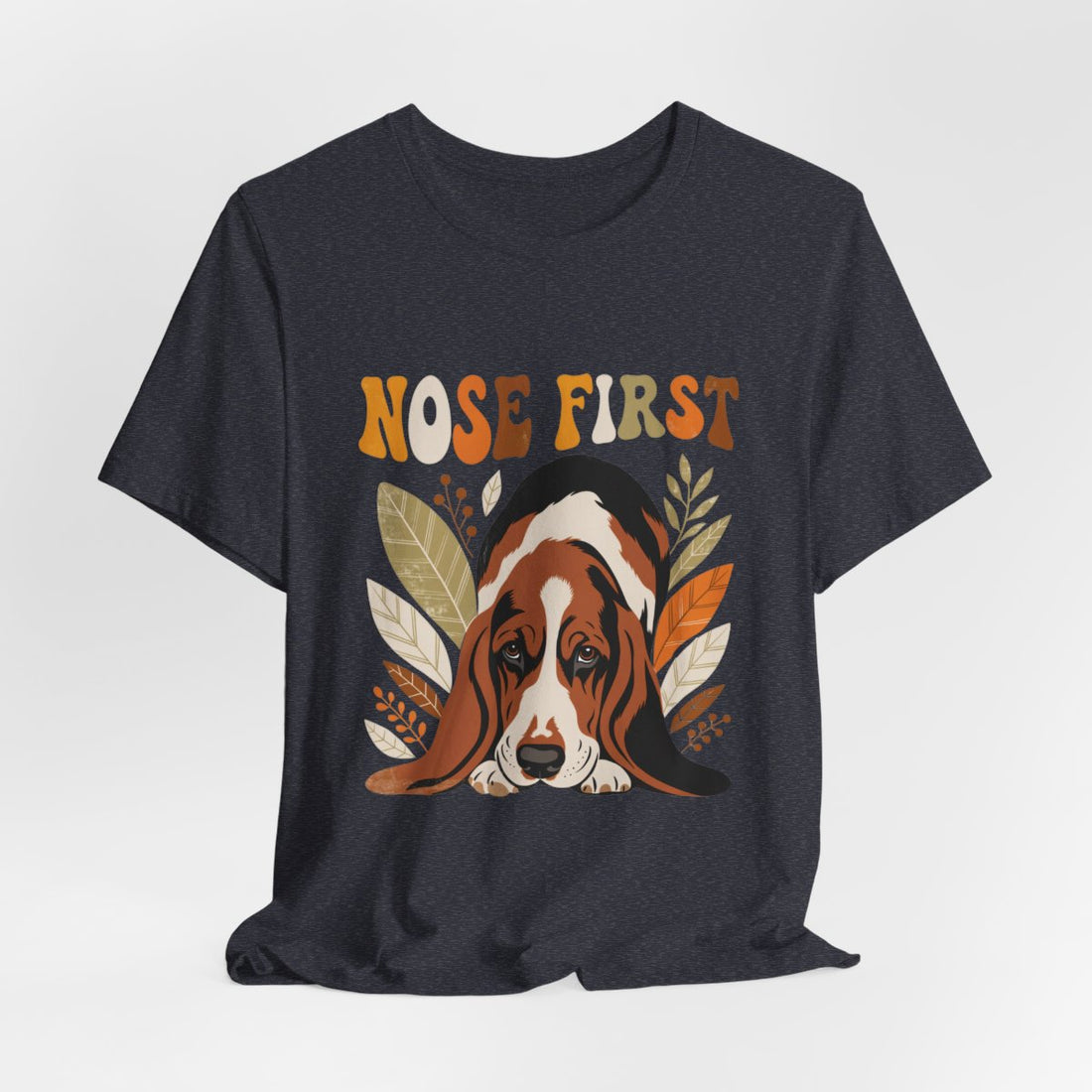 Heather Navy — Hanging | Basset Hound 'Nose First' Tee
