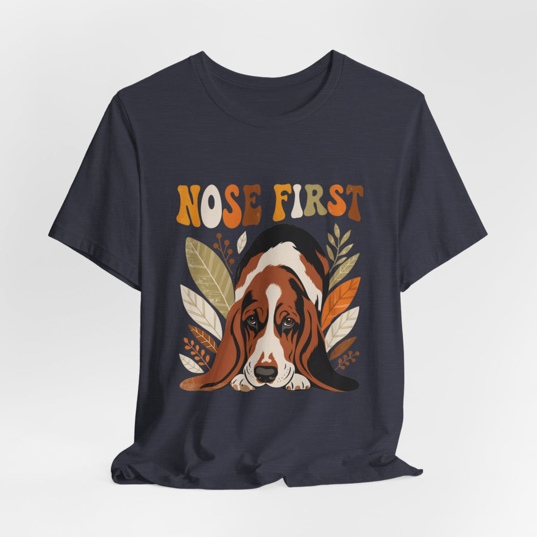 Heather Midnight Navy — Hanging | Basset Hound 'Nose First' Tee