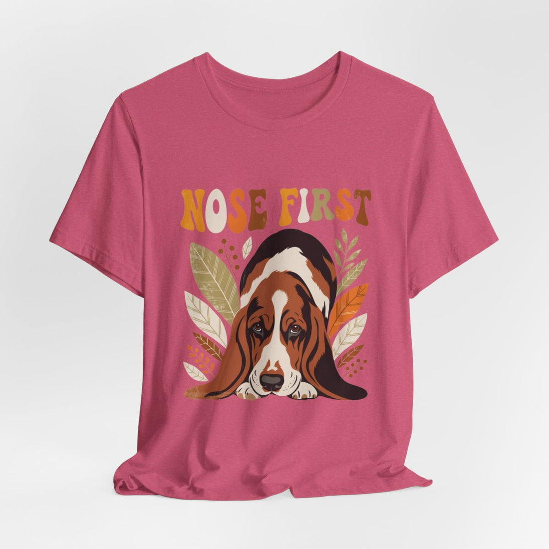 Heather Raspberry — Hanging | Basset Hound 'Nose First' Tee
