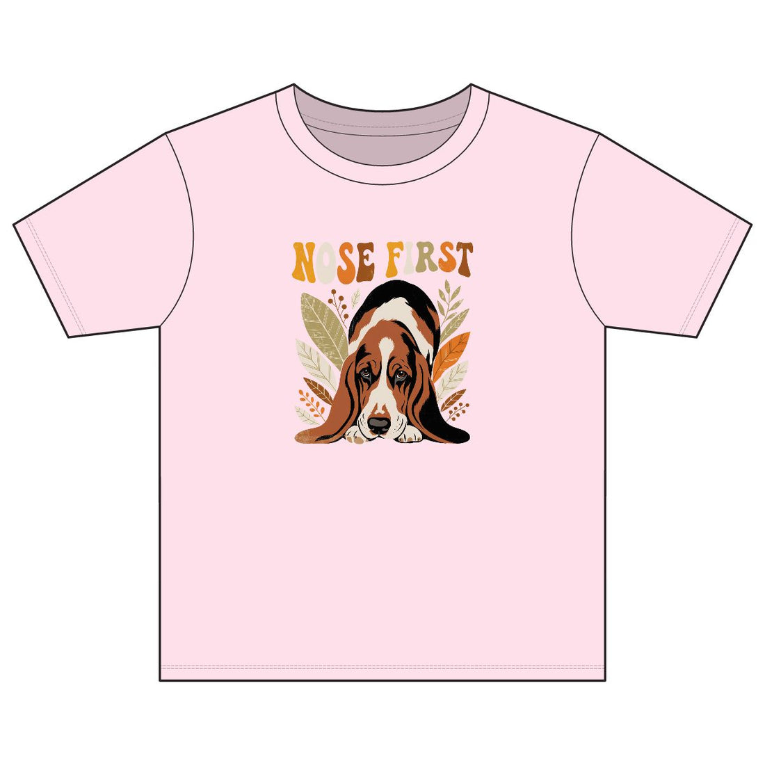 Light Pink — Front | Basset Hound 'Nose First' Youth Tee