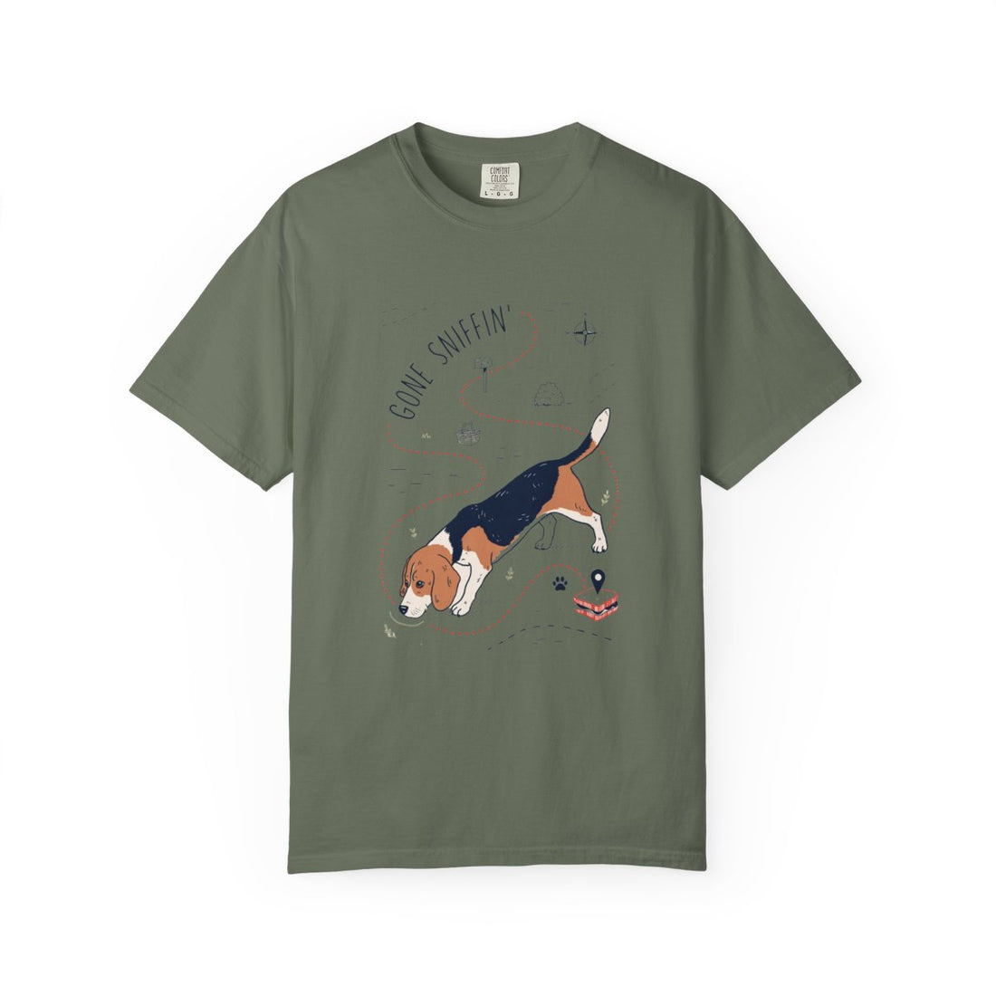 Moss — Front | Beagle 'Gone Sniffin'' Garment-Dyed Tee