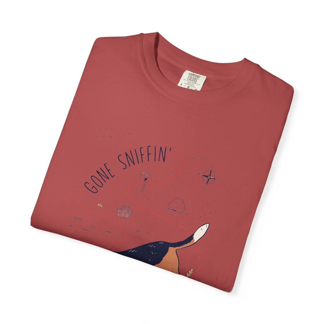 Crimson — Folded | Beagle 'Gone Sniffin'' Garment-Dyed Tee