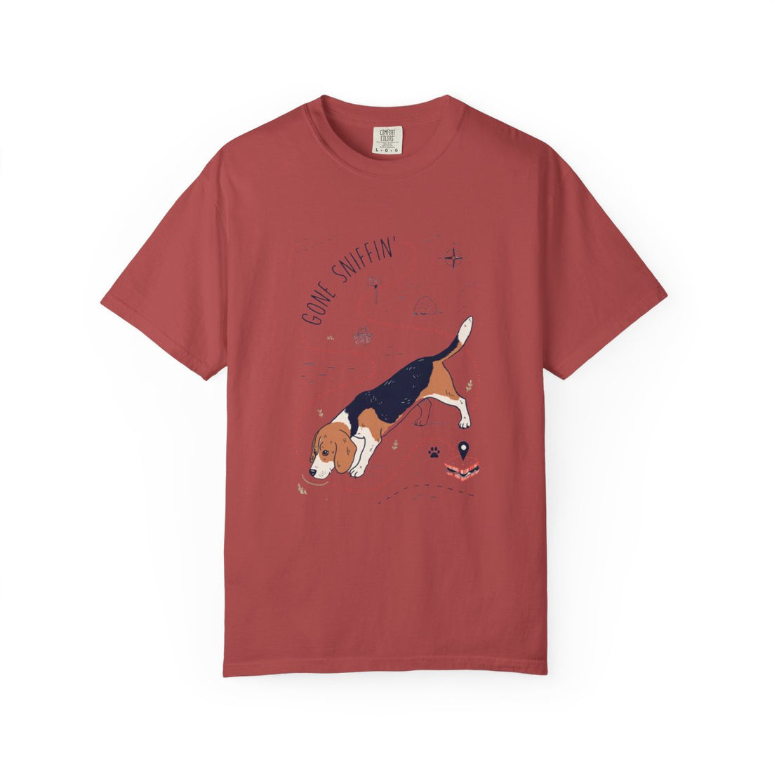 Crimson — Front | Beagle 'Gone Sniffin'' Garment-Dyed Tee
